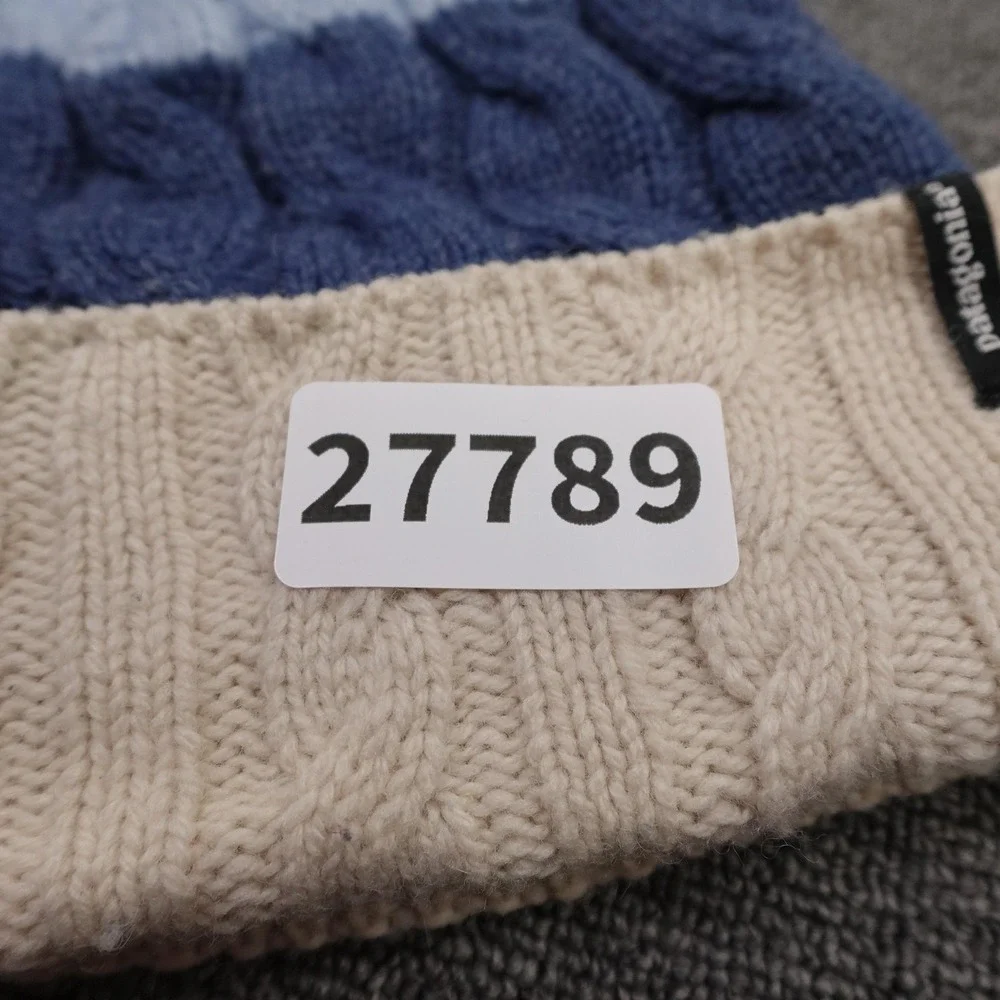 Patagonia Hat Beanie Fitted Mens One Size Blue Cable Knit Cuffed Pom Winter